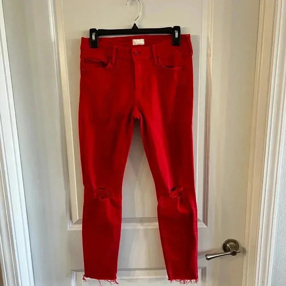 MOTHER Red Straight Leg Jeans